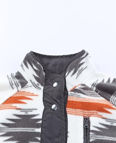 SELINK Womens Fleece Jacket Western Aztec Print Long Sleeve Snap Button Down Shacket Jackets with Pockets Grey-M - Image 5