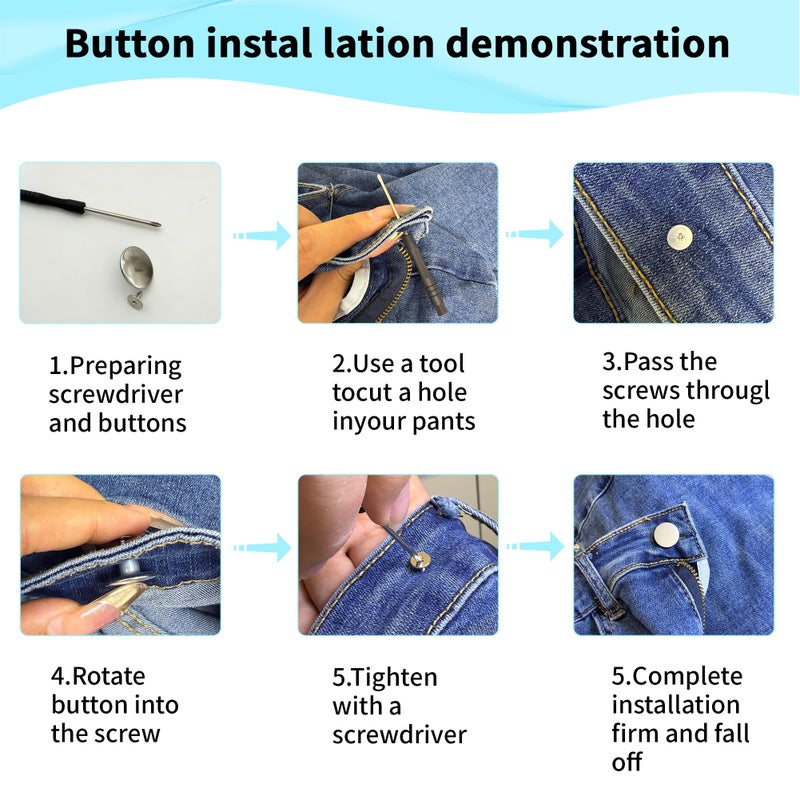 JANCAN 14 PCS Jean Buttons for Loose Jeans - 17 mm Reusable Replacement Buttons No-Sew Nailess Removable Metal Jeans Buttons with Screwdrivers for Cowboy Clothing Jackets Pants DIY Accessories (14) - Image 3