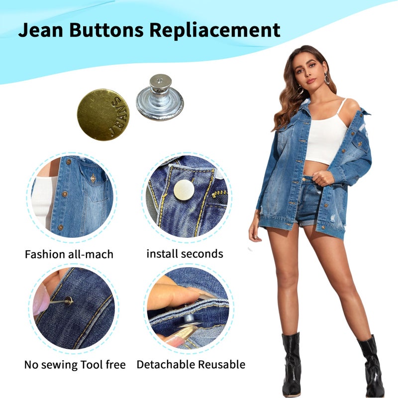 JANCAN 14 PCS Jean Buttons for Loose Jeans - 17 mm Reusable Replacement Buttons No-Sew Nailess Removable Metal Jeans Buttons with Screwdrivers for Cowboy Clothing Jackets Pants DIY Accessories (14) - Image 4