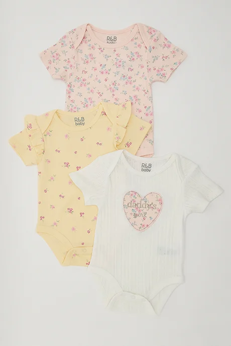 أر أند بي 3 Pack Printed Bodysuits with Short Sleeves