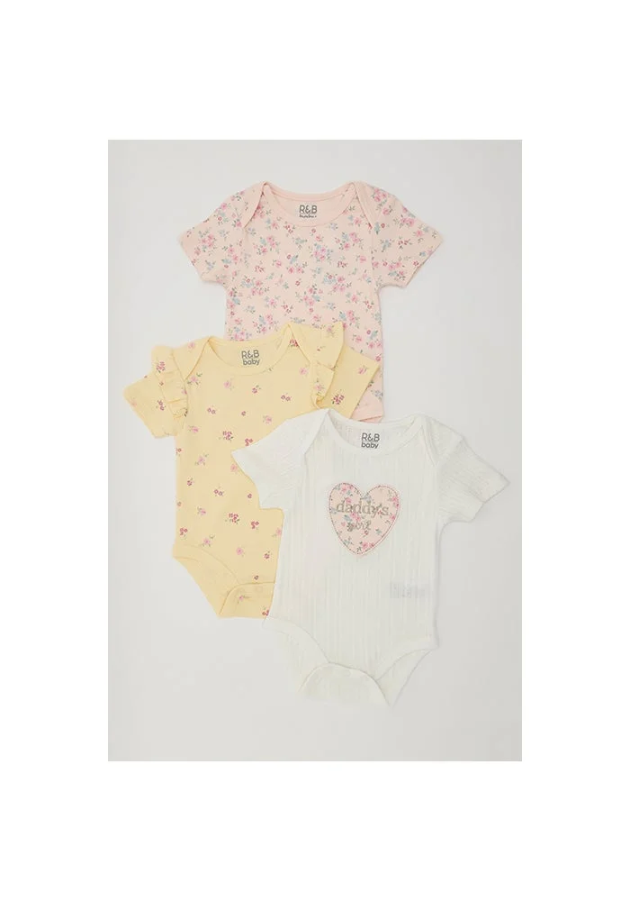 R&b 3 Pack Printed Bodysuits with Short Sleeves