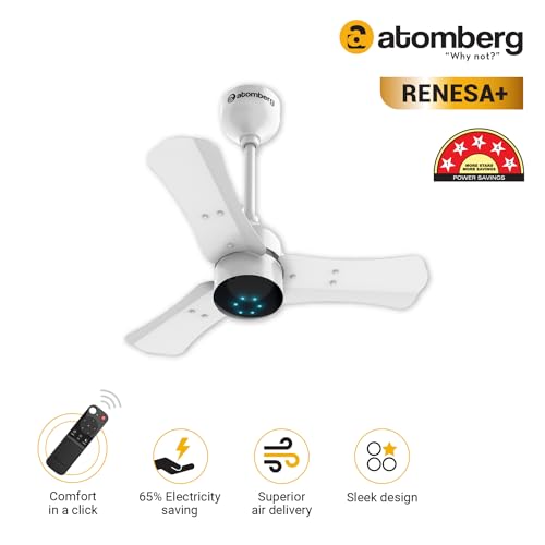atomberg Renesa+ 600mm BLDC Ceiling Fan with Remote Control | BEE 5 star Rated Energy Efficient Ceiling Fan | High Air Delivery with LED Indicators | 3 Year Warranty (Pearl White) - Image 2