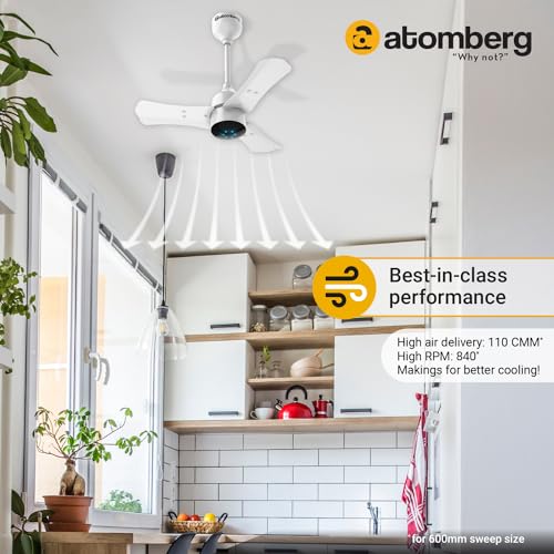 atomberg Renesa+ 600mm BLDC Ceiling Fan with Remote Control | BEE 5 star Rated Energy Efficient Ceiling Fan | High Air Delivery with LED Indicators | 3 Year Warranty (Pearl White) - Image 3