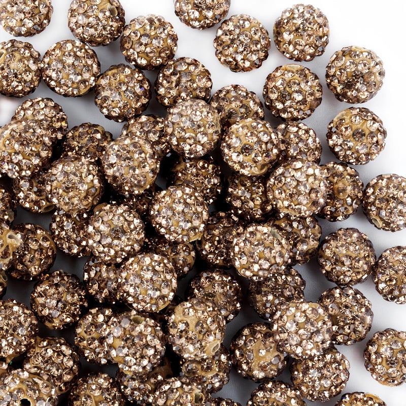 Jukercici 10mm Clay Rhinestone Beads for Bracelets 100 Pcs Sparkle Crystal Beads for Jewelry Making Glitter Round Shamballa Disco Ball Design for DIY Crafts Necklace Earrings Decoration Light Brown - Image 3