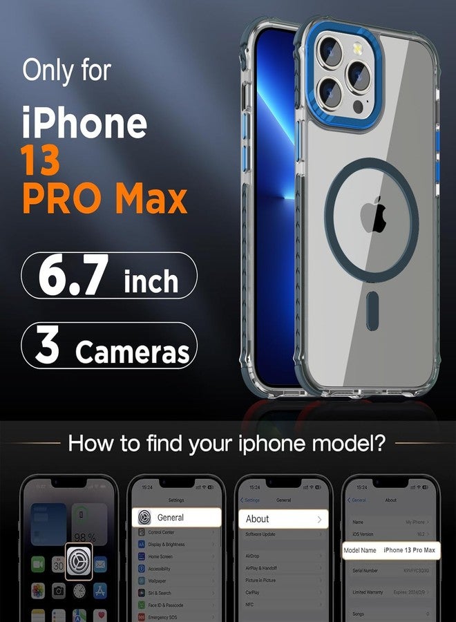 DEERLAMN Strong Magnetic Case for iPhone 13 Pro Max,[Compatible with Magsafe][Military-Grade Protection] Clear Slim Shockproof Protective Phone Cover for Women Men-Transparent+Blue - Image 2