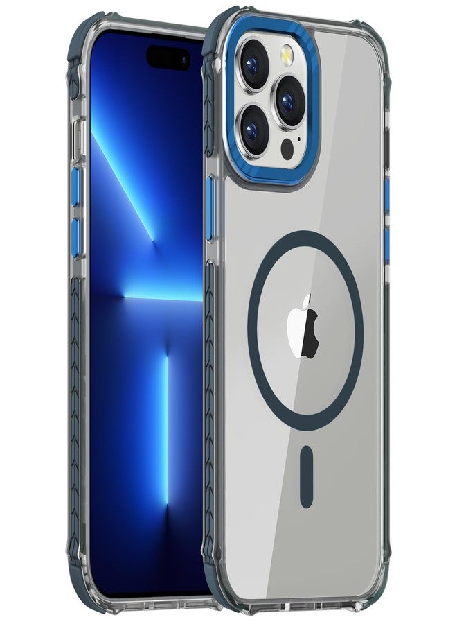 DEERLAMN Strong Magnetic Case for iPhone 13 Pro Max,[Compatible with Magsafe][Military-Grade Protection] Clear Slim Shockproof Protective Phone Cover for Women Men-Transparent+Blue - Image 1