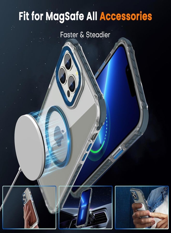 DEERLAMN Strong Magnetic Case for iPhone 13 Pro Max,[Compatible with Magsafe][Military-Grade Protection] Clear Slim Shockproof Protective Phone Cover for Women Men-Transparent+Blue - Image 4