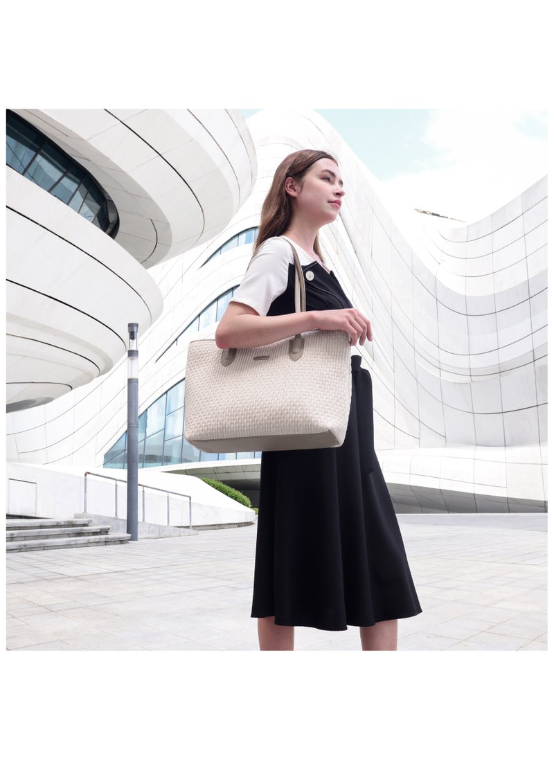 Chantria Premium Lightweight Tote Bag for Women Water Resistant Multifunctional Hand Bag with Separate Laptop and Tablet Compartment, CB00800-OFF WHITE  - Image 4