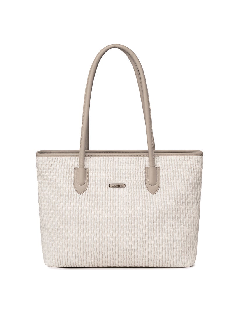 Chantria Premium Lightweight Tote Bag for Women Water Resistant Multifunctional Hand Bag with Separate Laptop and Tablet Compartment, CB00800-OFF WHITE  - Image 2