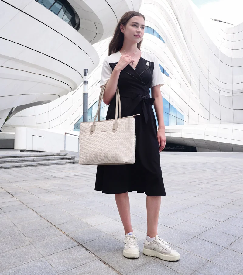 Chantria OFF WHITE Premium Lightweight Tote Bag for Women Water Resistant Multifunctional Hand Bag with Separate Laptop and Tablet Compartment, CB00800, OFF WHITE for Women | Best Price UAE