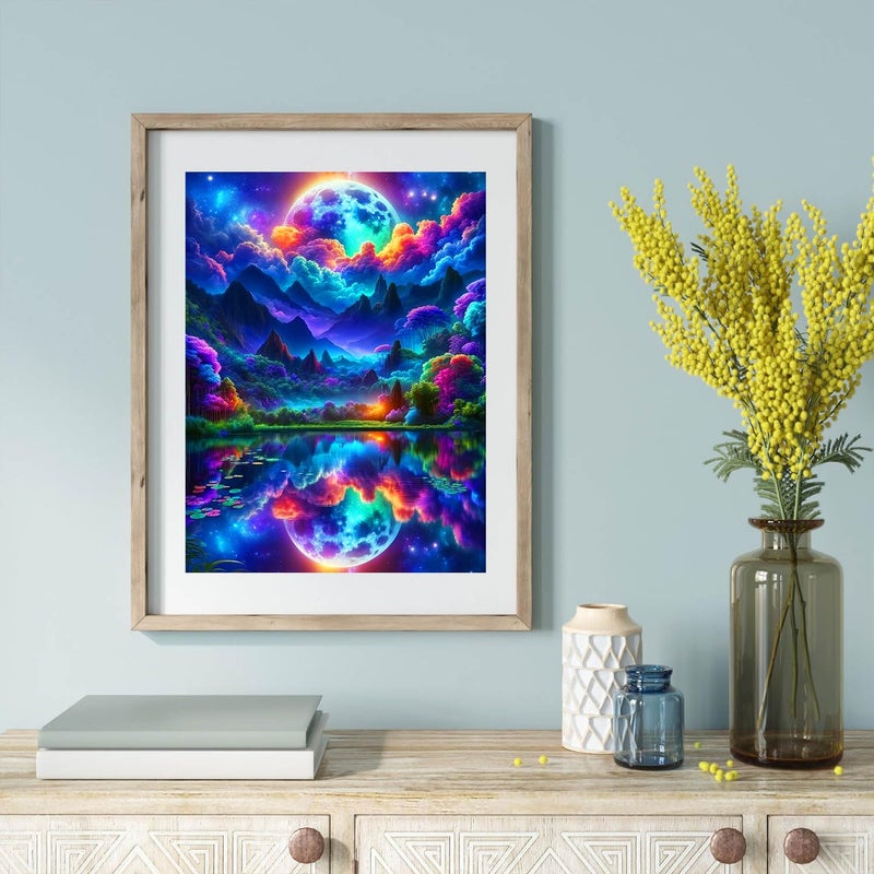ijbnhd Moon Diamond Painting Art Kit for Adults Abstract Mountain Diamond Art Painting for Beginners Full Drill Round Gem Art Painting for Crafts Home Wall Decor Gift 12x16inch - Image 3