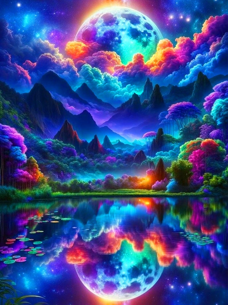 ijbnhd Moon Diamond Painting Art Kit for Adults Abstract Mountain Diamond Art Painting for Beginners Full Drill Round Gem Art Painting for Crafts Home Wall Decor Gift 12x16inch - Image 1