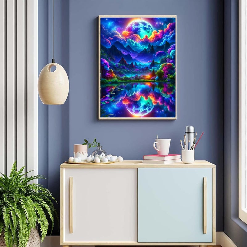 ijbnhd Moon Diamond Painting Art Kit for Adults Abstract Mountain Diamond Art Painting for Beginners Full Drill Round Gem Art Painting for Crafts Home Wall Decor Gift 12x16inch - Image 4