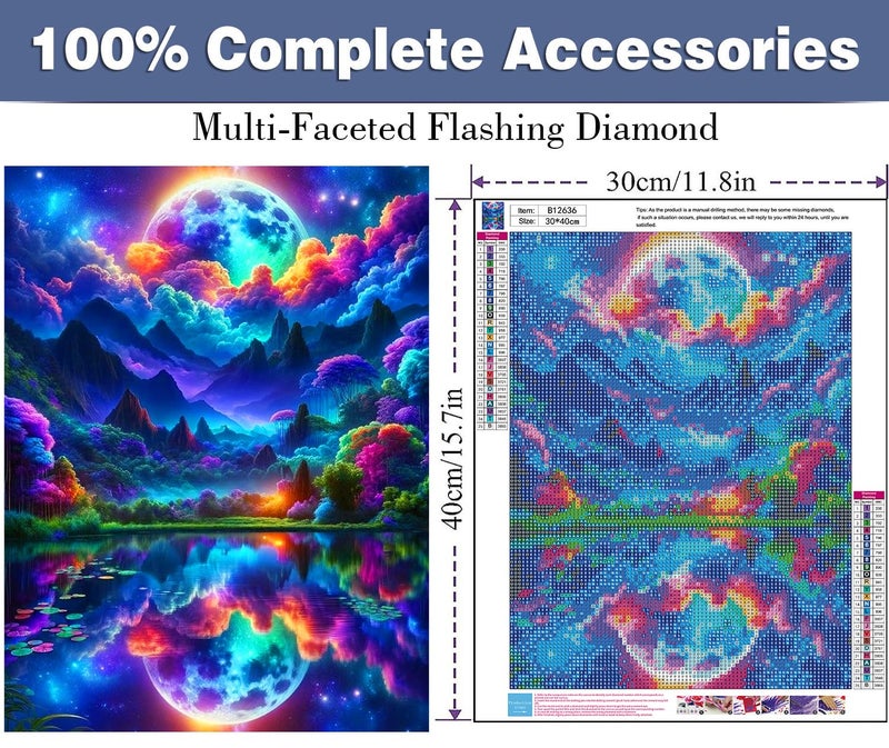 ijbnhd Moon Diamond Painting Art Kit for Adults Abstract Mountain Diamond Art Painting for Beginners Full Drill Round Gem Art Painting for Crafts Home Wall Decor Gift 12x16inch - Image 2