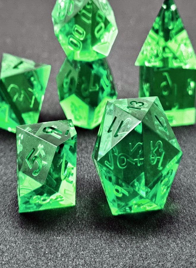 Bescon Crystal Clear (Unpainted) Sharp Edge DND Dice Set of 7, Razor Edged Polyhedral D&D Dice Set for Dungeons and Dragons Role Playing Games, Emerald Color - Image 4