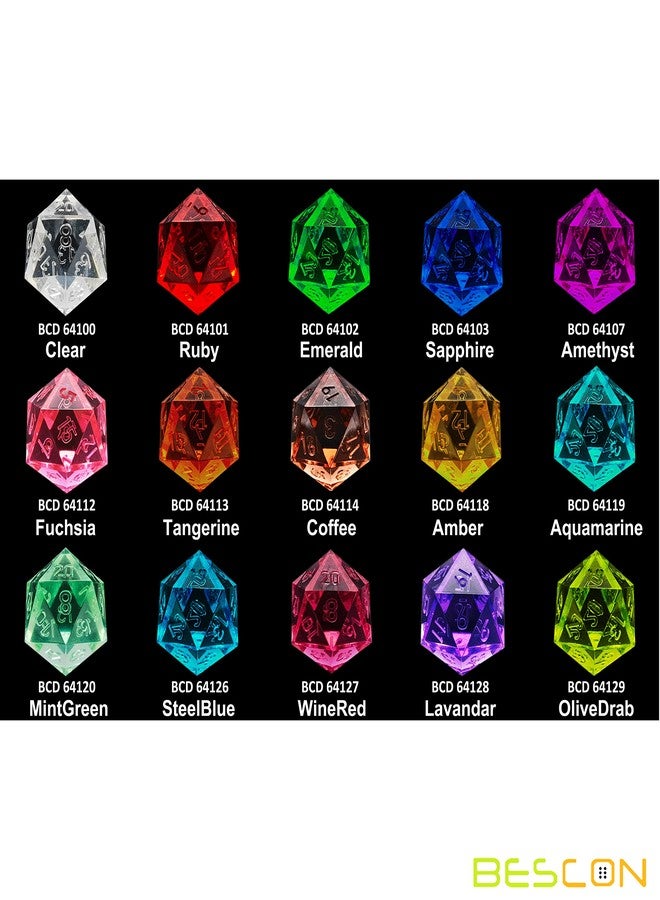 Bescon Crystal Clear (Unpainted) Sharp Edge DND Dice Set of 7, Razor Edged Polyhedral D&D Dice Set for Dungeons and Dragons Role Playing Games, Emerald Color - Image 5
