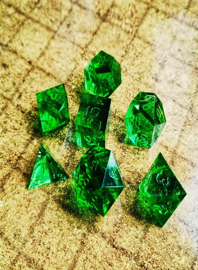Bescon Crystal Clear (Unpainted) Sharp Edge DND Dice Set of 7, Razor Edged Polyhedral D&D Dice Set for Dungeons and Dragons Role Playing Games, Emerald Color - Image 3