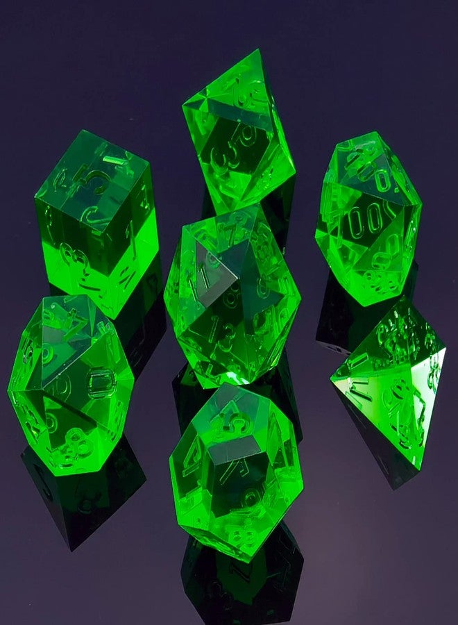 Bescon Crystal Clear (Unpainted) Sharp Edge DND Dice Set of 7, Razor Edged Polyhedral D&D Dice Set for Dungeons and Dragons Role Playing Games, Emerald Color - Image 2