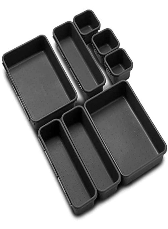 NPB Store Plastic Set of 8 (Dark Grey) Interlocking Drawer Organizer for Cutlery & Desk Storage Set, Divider or Separator Trays for Household, Kitchen & Office - Image 1