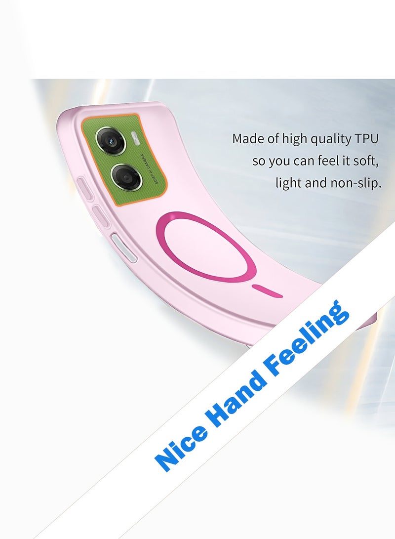 دبليو تيك غطاء هاتف موتورولا موتو G06 4G 2025 شفاف هجين مع ماجسيف وشحن مغناطيسي ورفع حافة الكاميرا بمظهر أنيق (MCMPMN) - وردي فاتح - Image 3