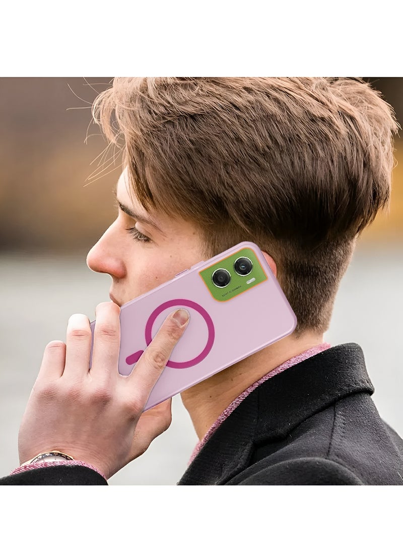 دبليو تيك غطاء هاتف موتورولا موتو G06 4G 2025 شفاف هجين مع ماجسيف وشحن مغناطيسي ورفع حافة الكاميرا بمظهر أنيق (MCMPMN) - وردي فاتح - Image 5