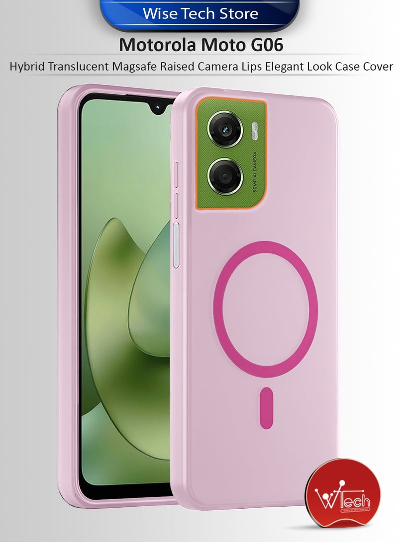 دبليو تيك غطاء هاتف موتورولا موتو G06 4G 2025 شفاف هجين مع ماجسيف وشحن مغناطيسي ورفع حافة الكاميرا بمظهر أنيق (MCMPMN) - وردي فاتح - Image 1
