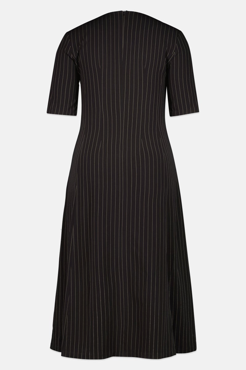 DKNY فستان ميدي مخطط للنساء، أسود - Image 2