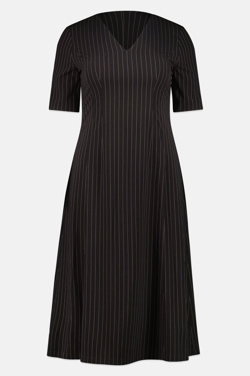 DKNY فستان ميدي مخطط للنساء، أسود - Image 3