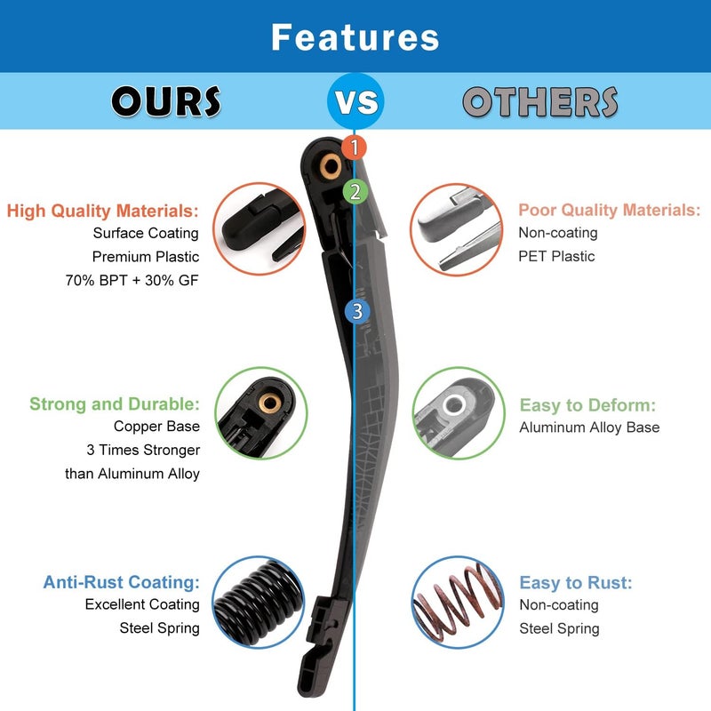 WTI Rear Wiper Arm Blade Set for Nissan Xterra 2005-2015 - Image 3