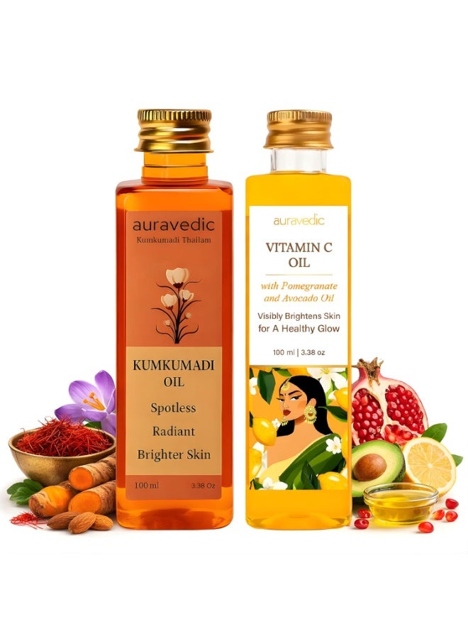 Auravedic Kumkumadi Thailam oil 100ml & Vitamin C Face Oil 100m - Image 1