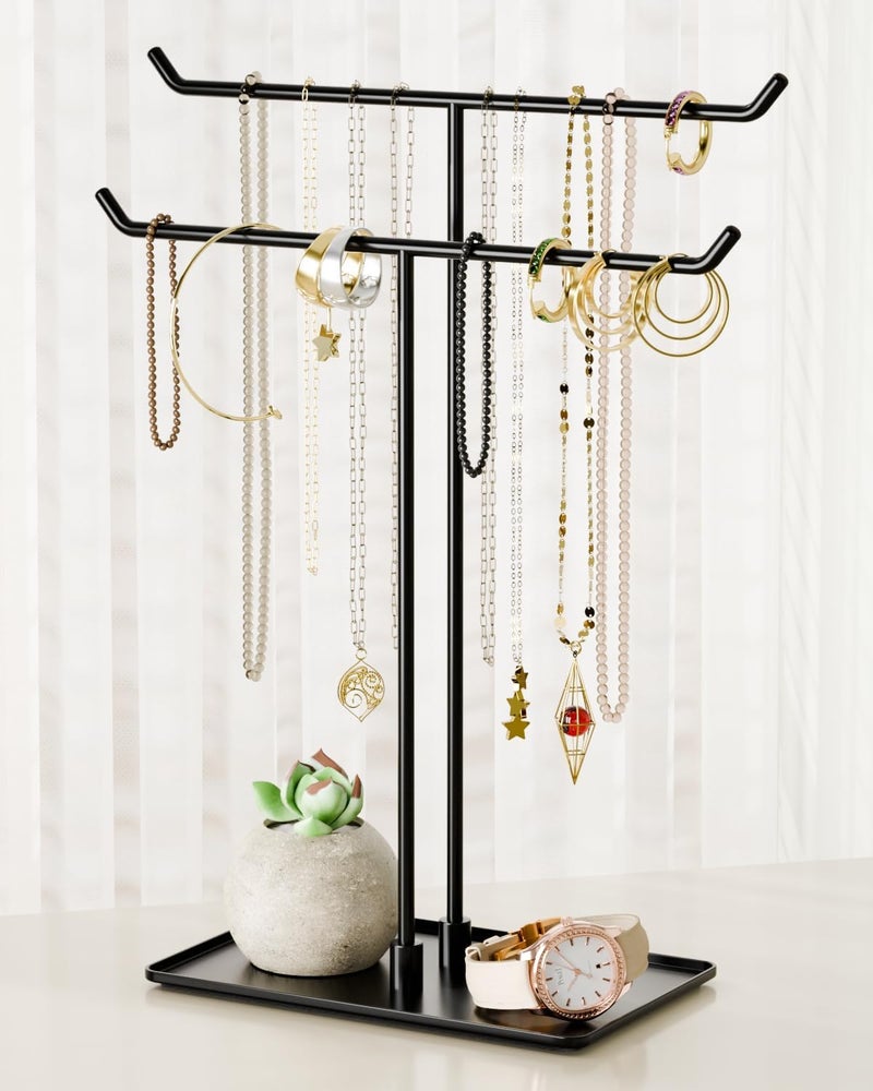 Bussdis Necklace Stand: Black Metal Necklace Organizer for Home Decor - Image 1