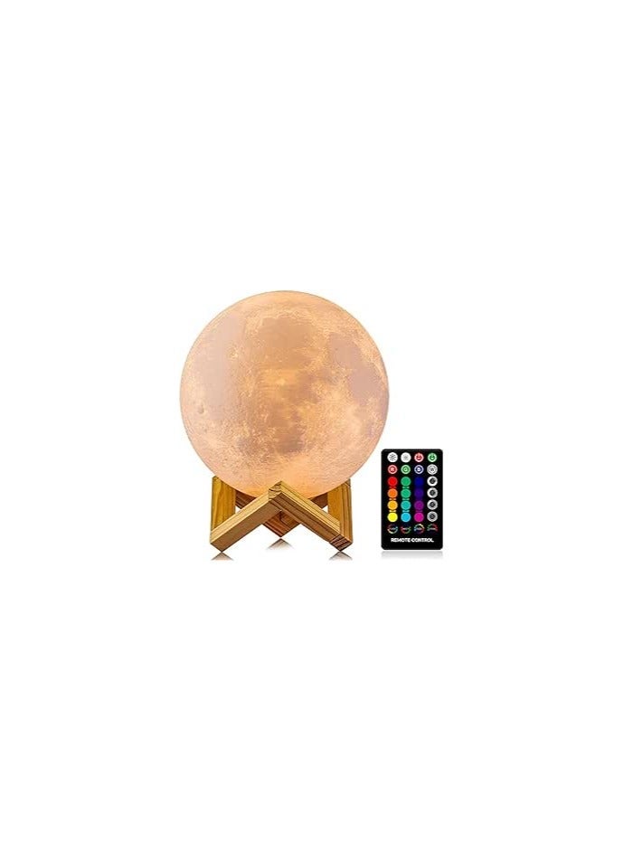Rechargeable 3D Printed Moon Light – 16 Colors RGB with Stand & Remote - Image 1