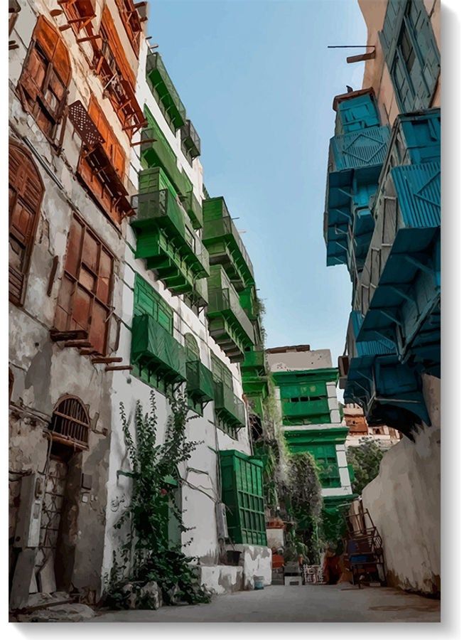 RYN لوحة فنية جدارية بتصميم مدينة جدة القديمة متعددة الألوان 40x60 سم - Image 2