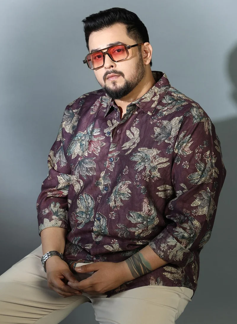 انستافاب بلس قميص رجالي بنفسجي بلون أزهار الخوخ للارتداء الكاجوال