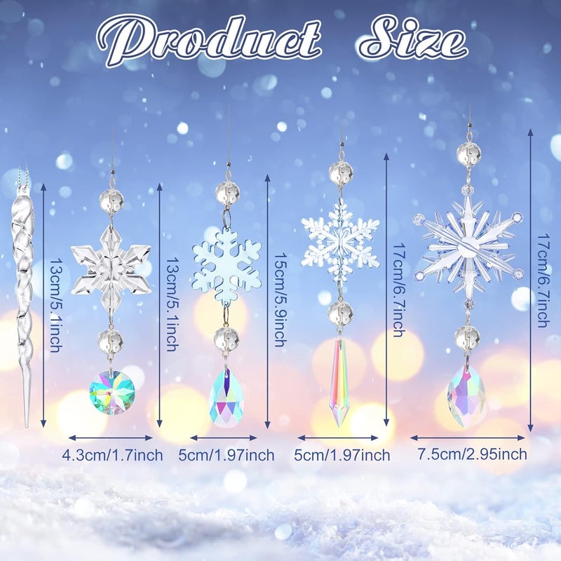 Queekay 32 Pieces Crystal Ornament Christmas Snowflake Decorations Snowflake Icicle Drop Ornaments Set with Silver Rope Crystal Christmas Tree Decorations Acrylic Hanging OrnamentsLovely Color - Image 3