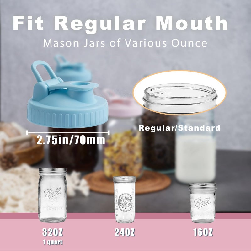 FyndraX Pour Spout Lids for Ball Regular Mouth Mason Jars, Airtight Canning Jar Flip Cap Top Lid for Drinking, Salad, Dressing Pouring, Leak-Proof, Colorful Pack of 4 - Image 3