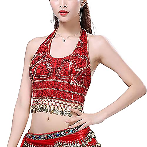 VRITRAZ Women's Chiffon Belly Dance Heart Design Chiffon Top, Harem Pants and Hip Scarf Ringy Fancy Pants (Red) - Image 5