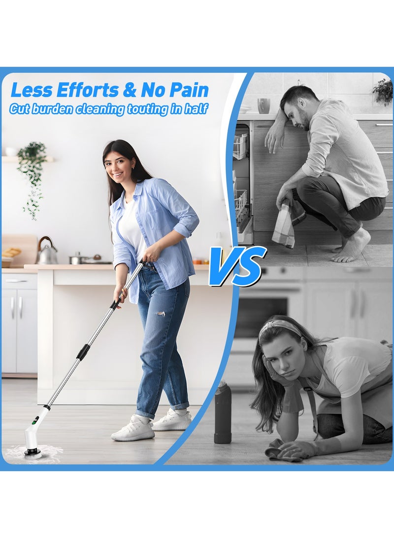 Fully Upgraded Multi-Angle Electric Cleaning Brush, Electric Spin Scrubber, Cordless Electric Spin Washing Machine, 9 Replaceable Brush Heads And Adjustable Extension Handle, USB-C Charging Cable Swivel Connector - Image 4