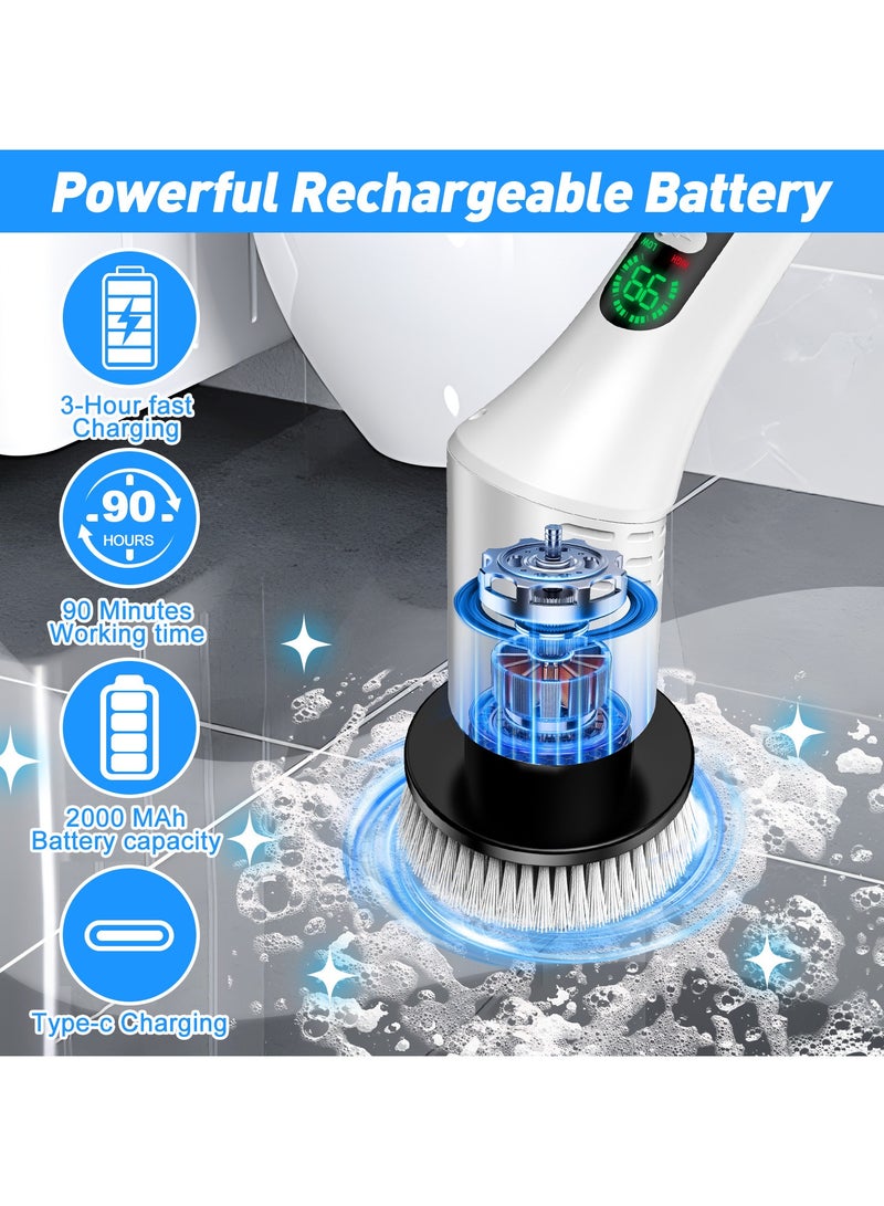 Fully Upgraded Multi-Angle Electric Cleaning Brush, Electric Spin Scrubber, Cordless Electric Spin Washing Machine, 9 Replaceable Brush Heads And Adjustable Extension Handle, USB-C Charging Cable Swivel Connector - Image 3