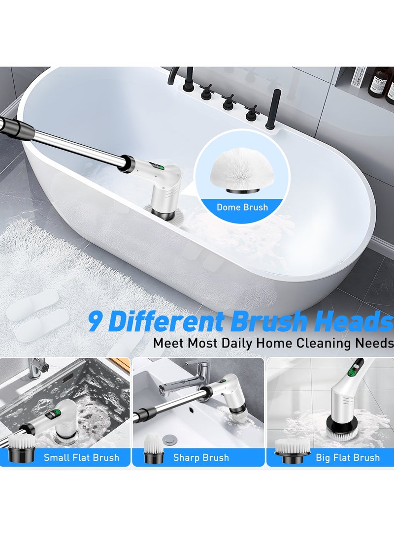 Fully Upgraded Multi-Angle Electric Cleaning Brush, Electric Spin Scrubber, Cordless Electric Spin Washing Machine, 9 Replaceable Brush Heads And Adjustable Extension Handle, USB-C Charging Cable Swivel Connector - Image 2