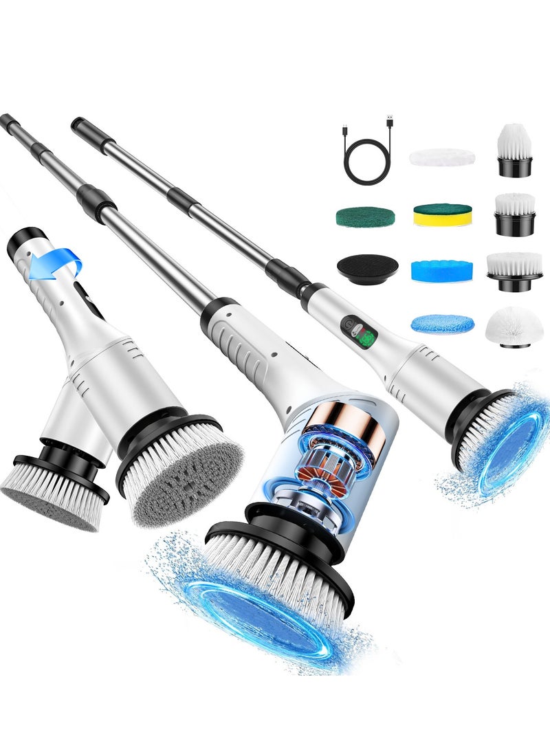 Fully Upgraded Multi-Angle Electric Cleaning Brush, Electric Spin Scrubber, Cordless Electric Spin Washing Machine, 9 Replaceable Brush Heads And Adjustable Extension Handle, USB-C Charging Cable Swivel Connector - Image 1