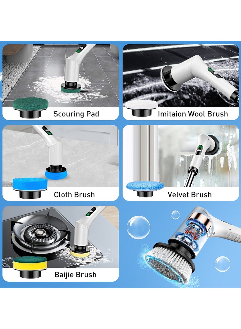 Fully Upgraded Multi-Angle Electric Cleaning Brush, Electric Spin Scrubber, Cordless Electric Spin Washing Machine, 9 Replaceable Brush Heads And Adjustable Extension Handle, USB-C Charging Cable Swivel Connector - Image 5