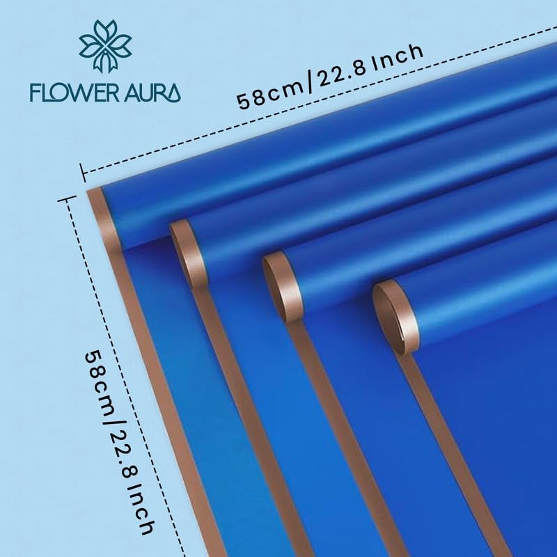 FlowerAura Designer Waterproof Blue With Golden Border Korean Wrapping Paper For Flower Bouquet Wrapping Paper, Gift Wrapping Paper, DIY Handmade Paper, Artistic & Florist Creation Paper (Set of 20) - Image 3
