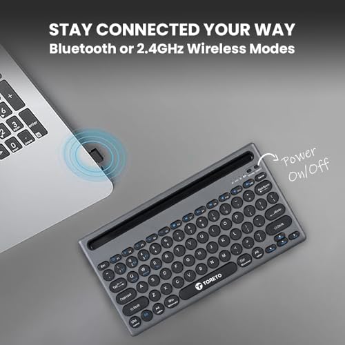 Toreto Bubble Duo Wireless Keyboard with Bluetooth 5.0 & 2.4GHz Dual Mode, Smart Slot Holder, Type-C Charging, Compatible with iOS/Windows/Android – Slim & Portable Design (Grey) - Image 3