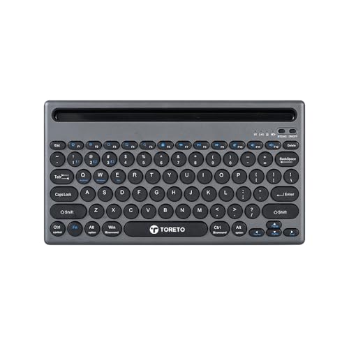Toreto Bubble Duo Wireless Keyboard with Bluetooth 5.0 & 2.4GHz Dual Mode, Smart Slot Holder, Type-C Charging, Compatible with iOS/Windows/Android – Slim & Portable Design (Grey) - Image 1