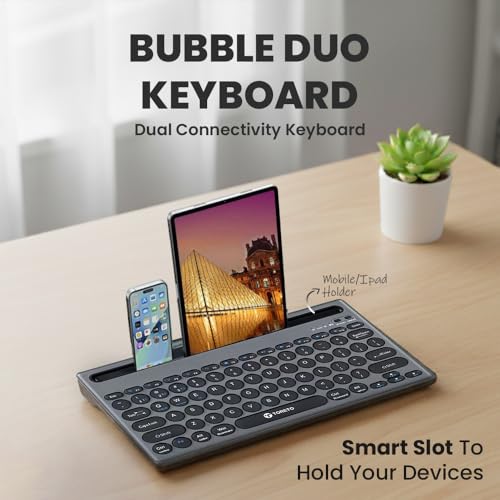 Toreto Bubble Duo Wireless Keyboard with Bluetooth 5.0 & 2.4GHz Dual Mode, Smart Slot Holder, Type-C Charging, Compatible with iOS/Windows/Android – Slim & Portable Design (Grey) - Image 2