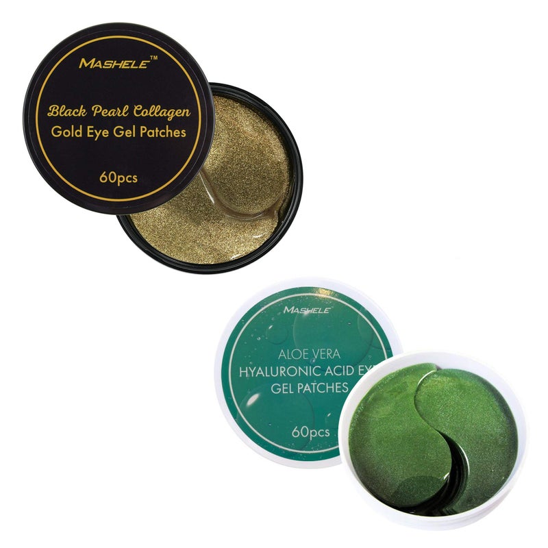 MASHELE Korean Under Eye Patches 24K Gold Black Pearl and Aloe Mask AntiAging Hyaluronic Acid Collagen Neck Forehead Laugh Line Pad Reducing Dark Circles Treatment 120pcs gold and aloe eye patches