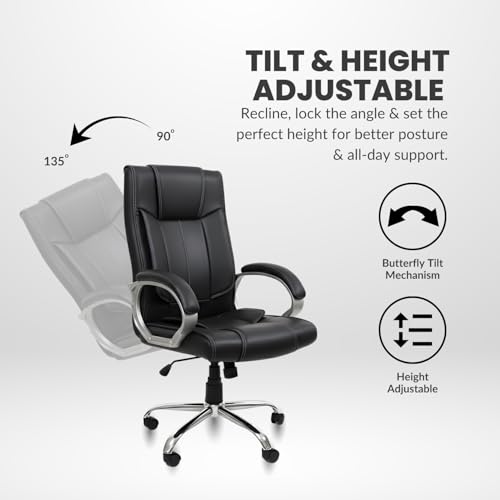 activa Ergonomic Office Chair | Premium Leatherette Boss Chair with Padded Seat & Backrest | Adjustable Height Seat for Work/Study/Gaming (Kylie, Black) - Image 5