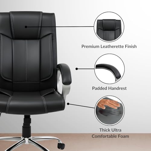 activa Ergonomic Office Chair | Premium Leatherette Boss Chair with Padded Seat & Backrest | Adjustable Height Seat for Work/Study/Gaming (Kylie, Black) - Image 4