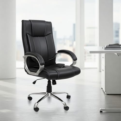 activa Ergonomic Office Chair | Premium Leatherette Boss Chair with Padded Seat & Backrest | Adjustable Height Seat for Work/Study/Gaming (Kylie, Black) - Image 1